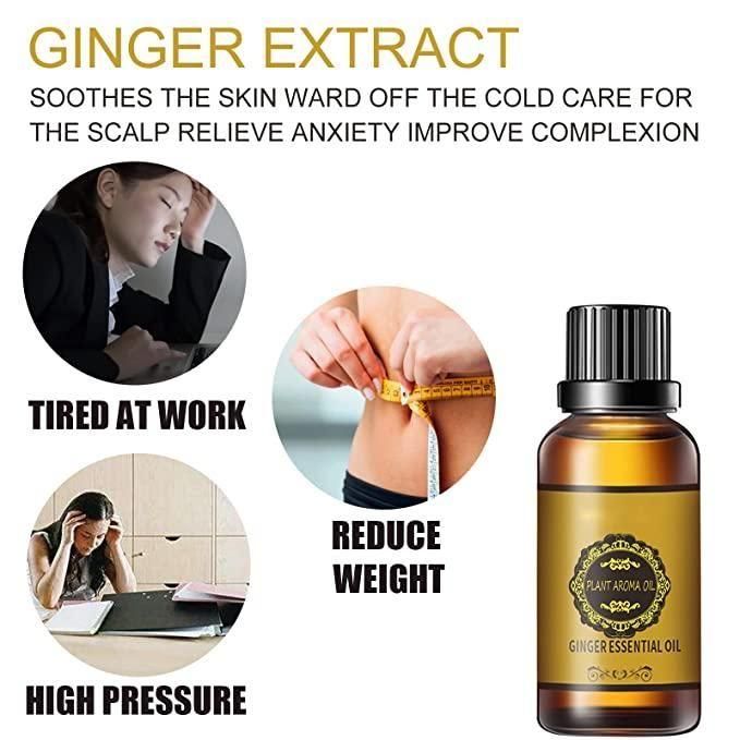 Belly Drainage Ginger Oil, Lymphatic Drainage Ginger Oil, Slimming Tummy Ginger Oil, Ginger Essential Oil for Swelling and Pain Relief, Care for Skin (100ML)