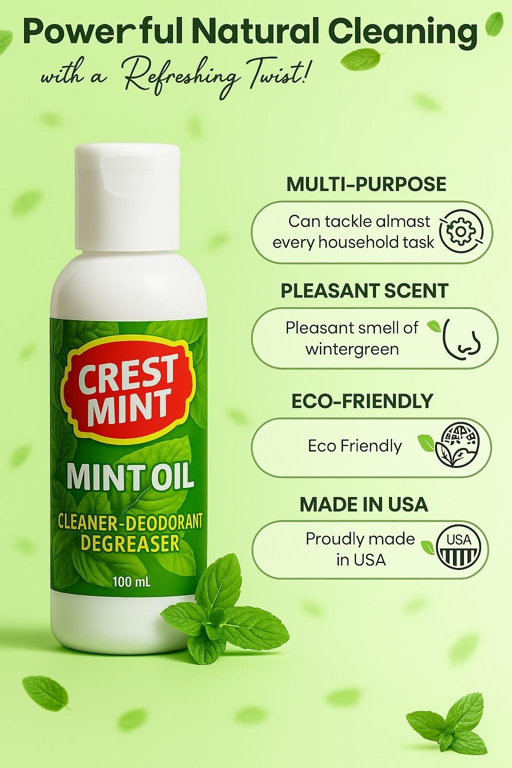 Crest-O-Mint Oil Multi-Purpose Cleaner Degreaser Deodorant 200ml Each (Pak of 2)
